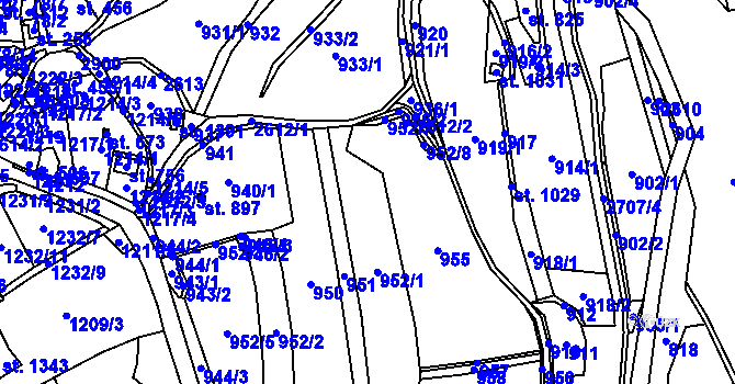 Parcela st. 952 v KÚ Kouřim, Katastrální mapa