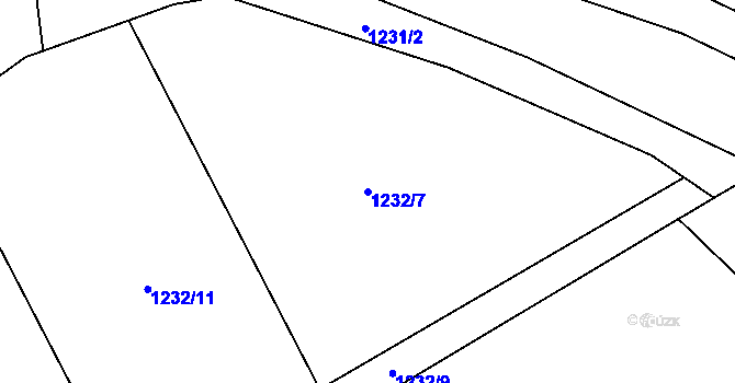 Parcela st. 1232/7 v KÚ Kouřim, Katastrální mapa