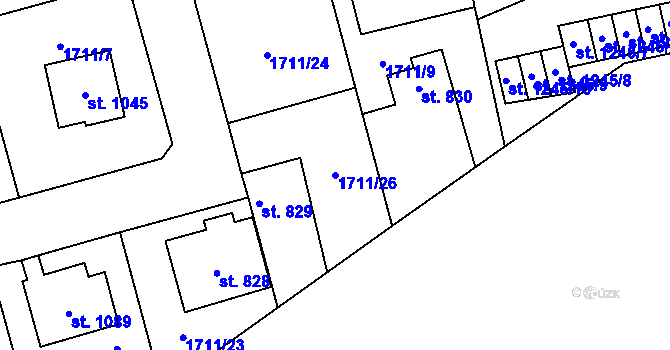 Parcela st. 1711/26 v KÚ Kouřim, Katastrální mapa