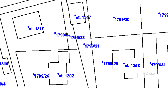 Parcela st. 1799/21 v KÚ Kouřim, Katastrální mapa