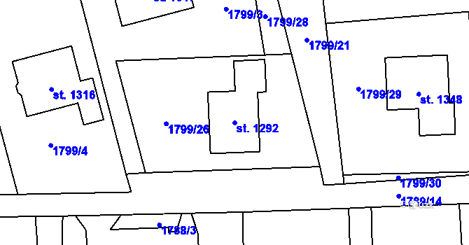 Parcela st. 1292 v KÚ Kouřim, Katastrální mapa