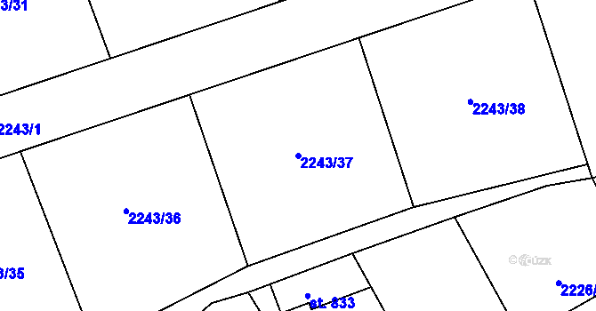 Parcela st. 2243/37 v KÚ Kouřim, Katastrální mapa