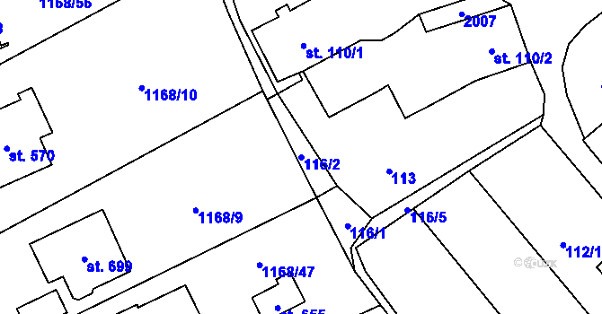 Parcela st. 116/2 v KÚ Kout na Šumavě, Katastrální mapa