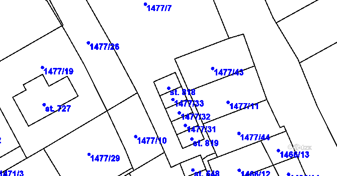 Parcela st. 818 v KÚ Kout na Šumavě, Katastrální mapa