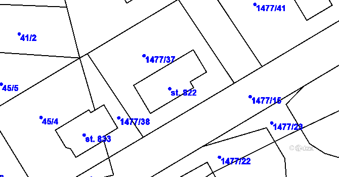 Parcela st. 822 v KÚ Kout na Šumavě, Katastrální mapa