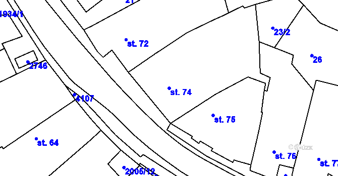 Parcela st. 74 v KÚ Kout na Šumavě, Katastrální mapa