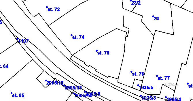 Parcela st. 75 v KÚ Kout na Šumavě, Katastrální mapa