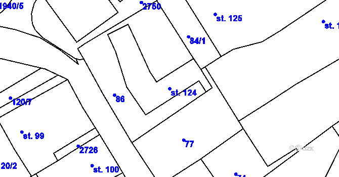 Parcela st. 124 v KÚ Kout na Šumavě, Katastrální mapa