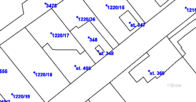 Parcela st. 348 v KÚ Kout na Šumavě, Katastrální mapa