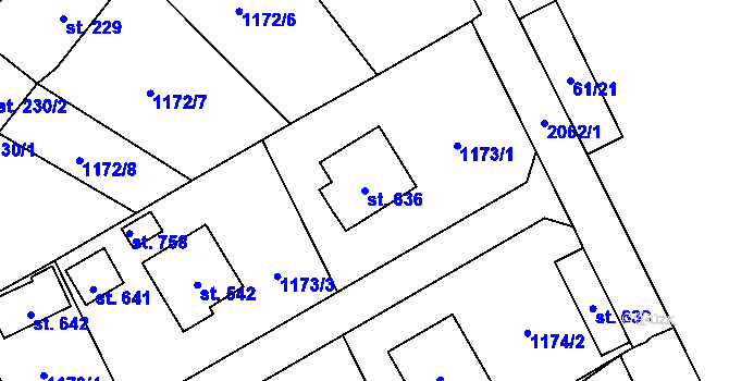 Parcela st. 636 v KÚ Kout na Šumavě, Katastrální mapa