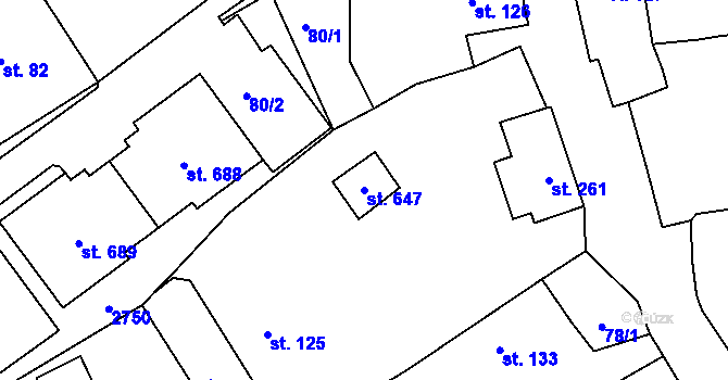 Parcela st. 647 v KÚ Kout na Šumavě, Katastrální mapa