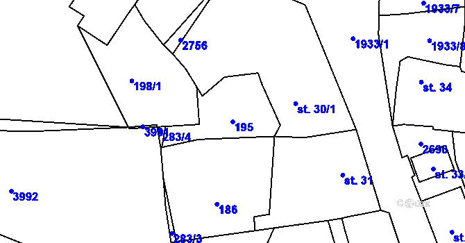 Parcela st. 195 v KÚ Kout na Šumavě, Katastrální mapa