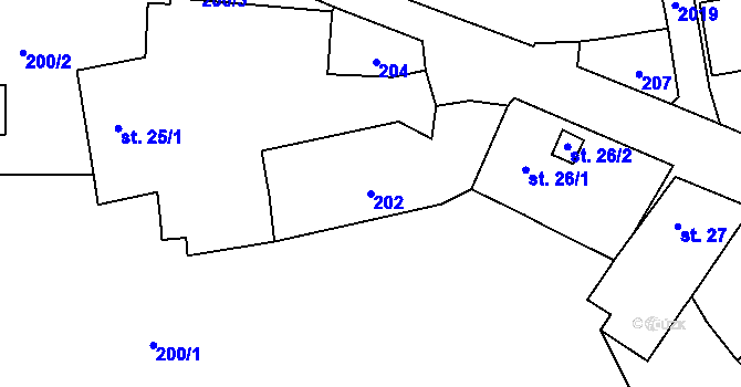 Parcela st. 202 v KÚ Kout na Šumavě, Katastrální mapa