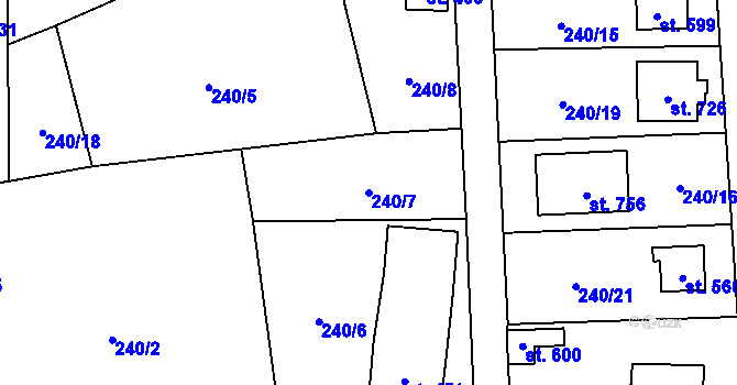Parcela st. 240/7 v KÚ Kout na Šumavě, Katastrální mapa