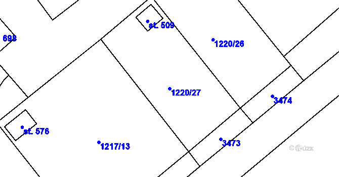 Parcela st. 1220/27 v KÚ Kout na Šumavě, Katastrální mapa
