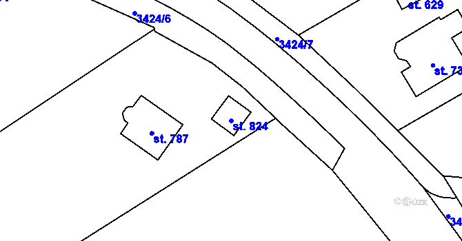 Parcela st. 824 v KÚ Kout na Šumavě, Katastrální mapa