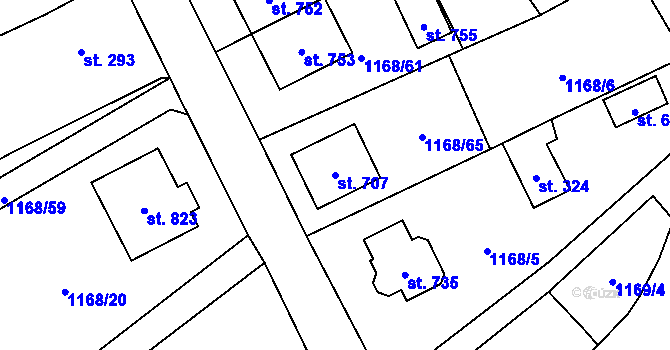 Parcela st. 707 v KÚ Kout na Šumavě, Katastrální mapa