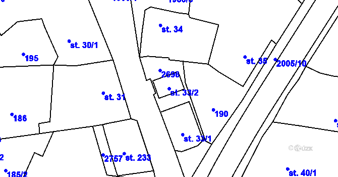 Parcela st. 33/2 v KÚ Kout na Šumavě, Katastrální mapa