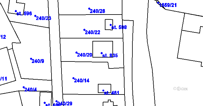 Parcela st. 835 v KÚ Kout na Šumavě, Katastrální mapa