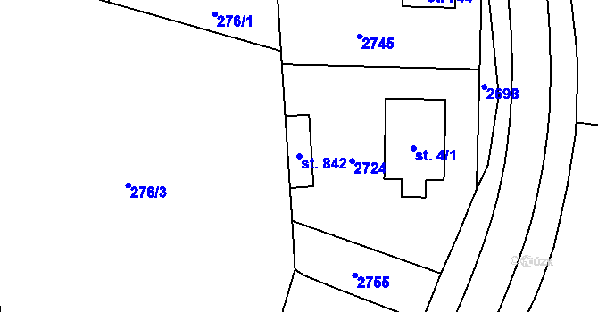 Parcela st. 842 v KÚ Kout na Šumavě, Katastrální mapa