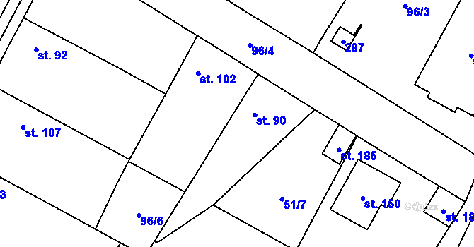 Parcela st. 90 v KÚ Kouty u Poděbrad, Katastrální mapa