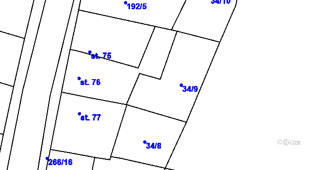 Parcela st. 34/9 v KÚ Kouty u Poděbrad, Katastrální mapa