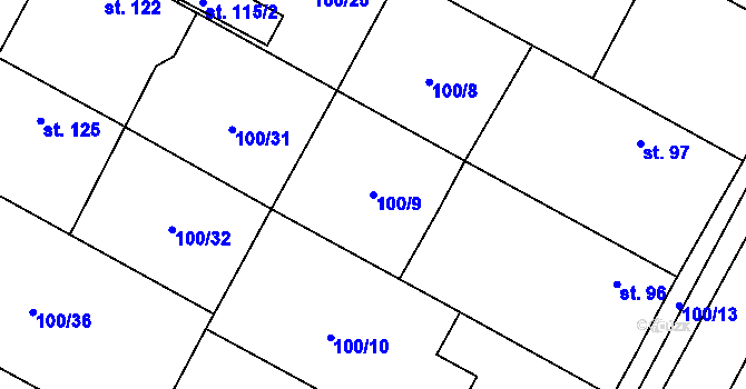 Parcela st. 100/9 v KÚ Kouty u Poděbrad, Katastrální mapa