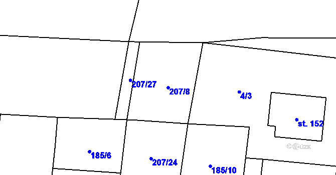 Parcela st. 207/8 v KÚ Kouty u Poděbrad, Katastrální mapa