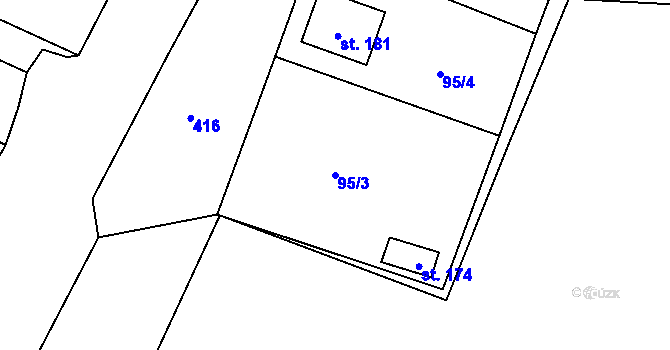 Parcela st. 95/3 v KÚ Kouty u Poděbrad, Katastrální mapa