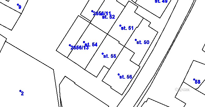 Parcela st. 55 v KÚ Kouty u Třebíče, Katastrální mapa