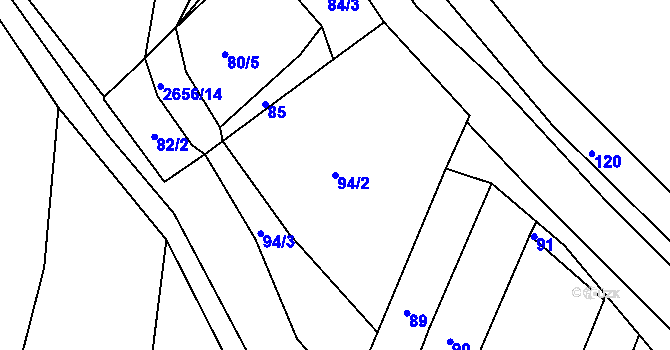 Parcela st. 94/2 v KÚ Kouty u Třebíče, Katastrální mapa
