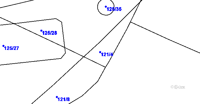 Parcela st. 121/4 v KÚ Kouty u Třebíče, Katastrální mapa