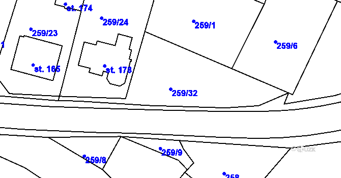 Parcela st. 259/32 v KÚ Kouty u Třebíče, Katastrální mapa