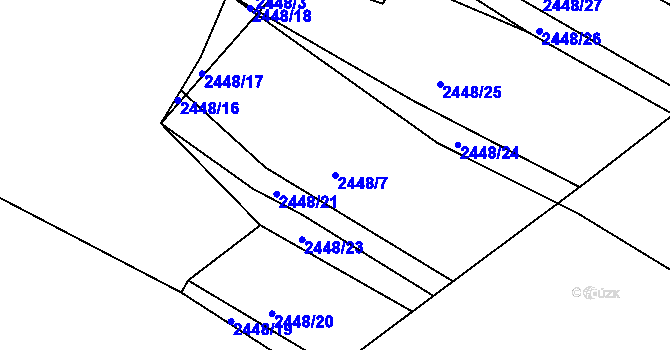 Parcela st. 2448/7 v KÚ Kouty u Třebíče, Katastrální mapa