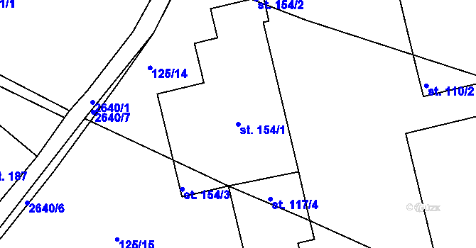 Parcela st. 154/1 v KÚ Kouty u Třebíče, Katastrální mapa