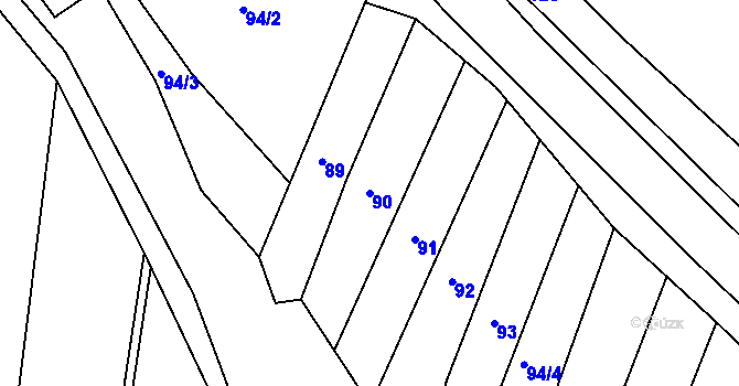 Parcela st. 90 v KÚ Kouty u Třebíče, Katastrální mapa