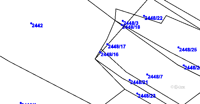 Parcela st. 2448/16 v KÚ Kouty u Třebíče, Katastrální mapa