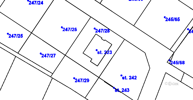 Parcela st. 223 v KÚ Kouty u Třebíče, Katastrální mapa