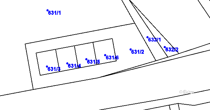 Parcela st. 631/6 v KÚ Kovalovice, Katastrální mapa