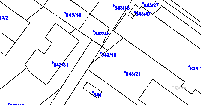 Parcela st. 843/16 v KÚ Kovalovice, Katastrální mapa