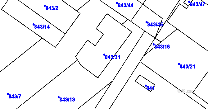 Parcela st. 843/31 v KÚ Kovalovice, Katastrální mapa