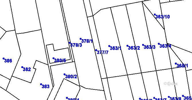 Parcela st. 377/7 v KÚ Kovalovice, Katastrální mapa