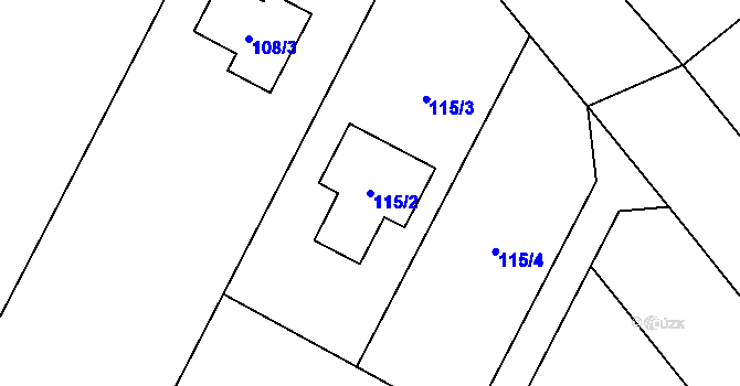 Parcela st. 115/2 v KÚ Kovalovice, Katastrální mapa
