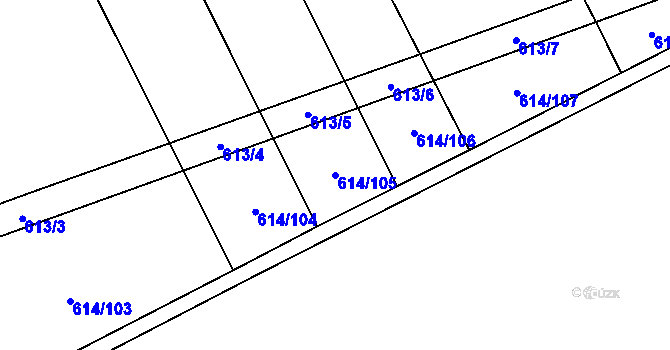 Parcela st. 614/105 v KÚ Kovalovice, Katastrální mapa