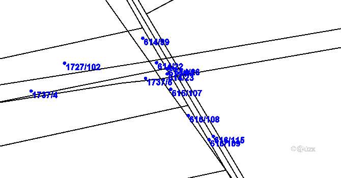 Parcela st. 616/107 v KÚ Kovalovice, Katastrální mapa