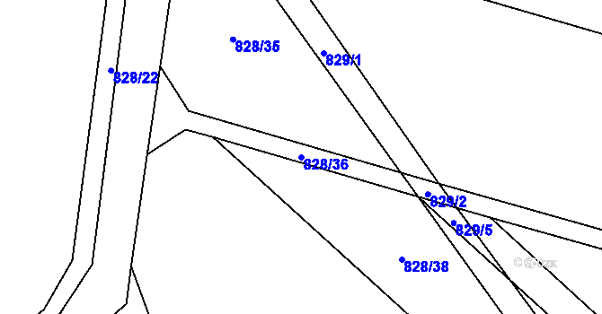 Parcela st. 828/36 v KÚ Kovalovice, Katastrální mapa