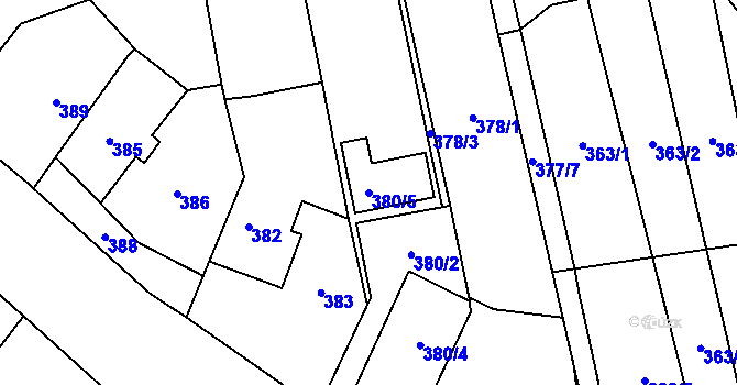 Parcela st. 380/5 v KÚ Kovalovice, Katastrální mapa