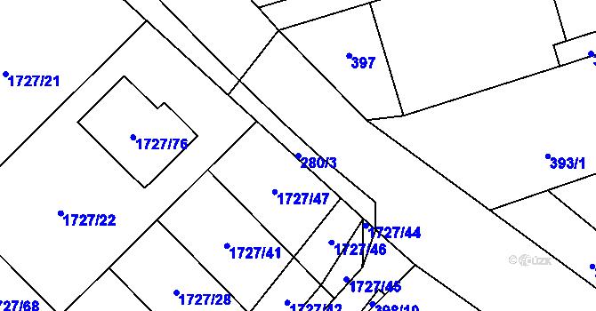 Parcela st. 280/3 v KÚ Kovalovice, Katastrální mapa