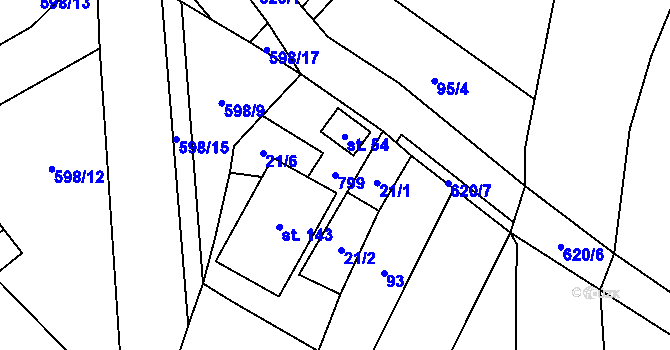 Parcela st. 799 v KÚ Koválovice u Tištína, Katastrální mapa