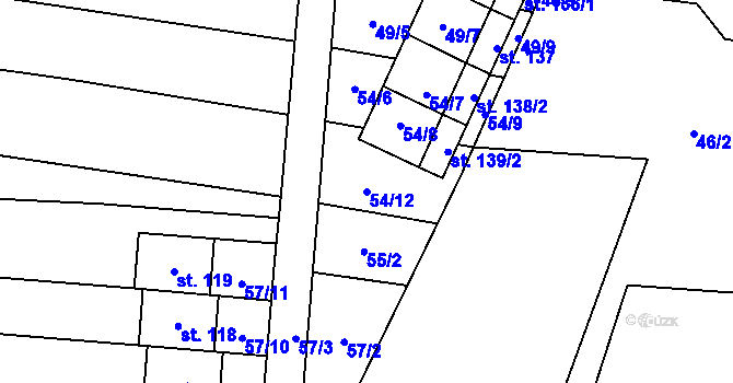 Parcela st. 54/12 v KÚ Koválovice u Tištína, Katastrální mapa